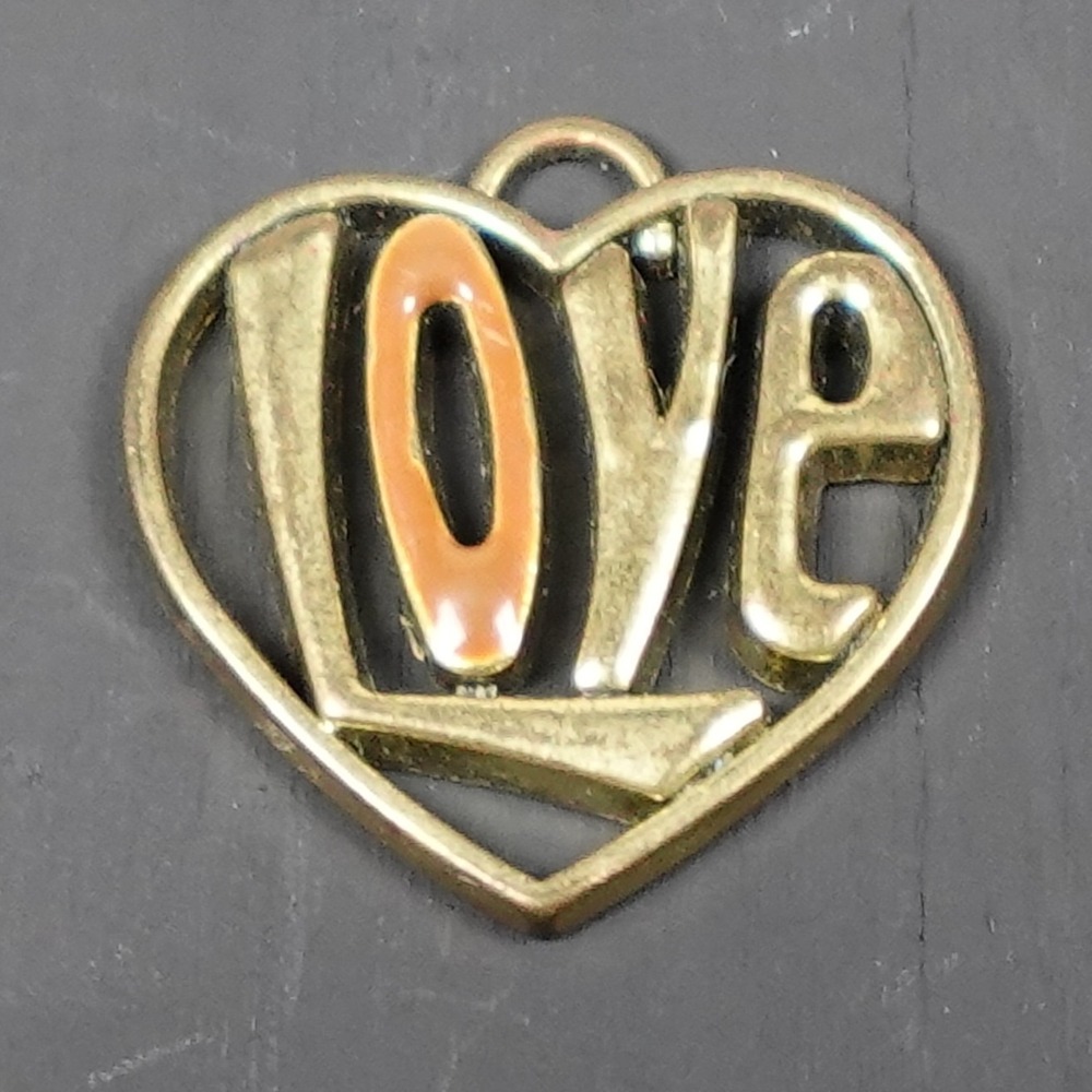 Gold Tone Heart Love Charm Peach Enamel Cutout Pendant Jewelry Accessory